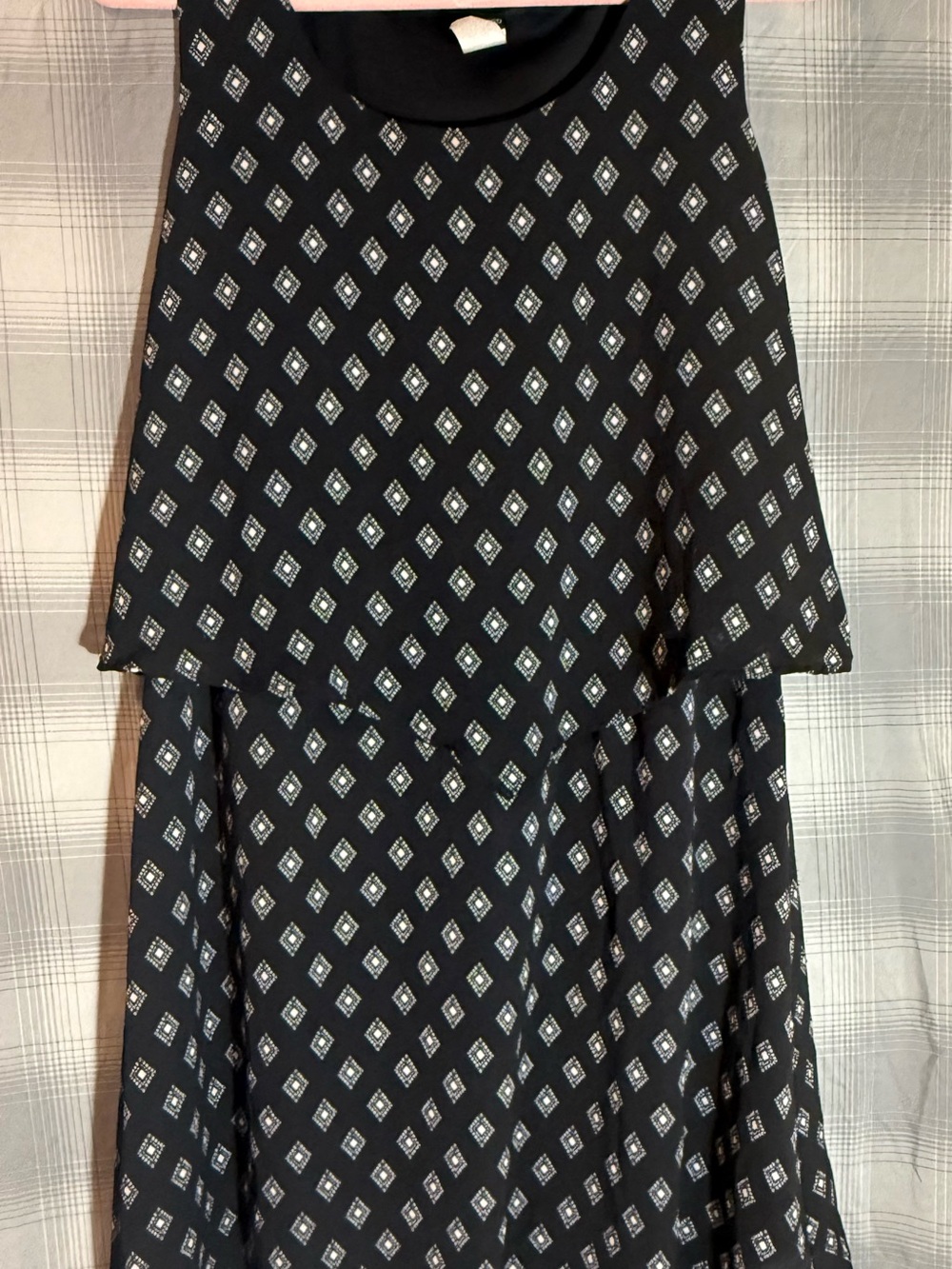 Espresso Black A-Line Dress with White Diamond Print